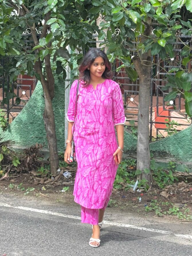 Candy Pink Dabu Cotton Co Ord Set - Image 2