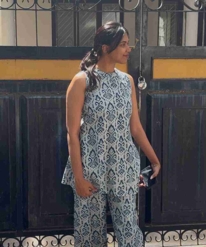 Indigo dabu cotton Aline co ord set - Image 2