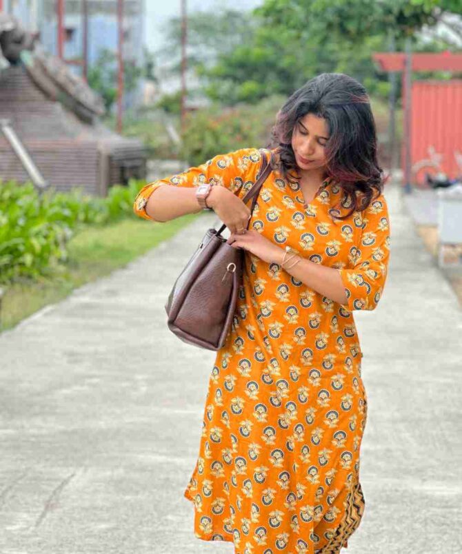 Orange cotton kurta set - Image 3