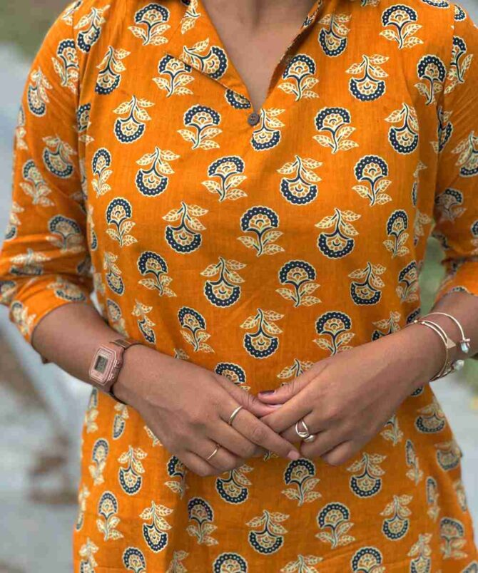 Orange cotton kurta set - Image 4
