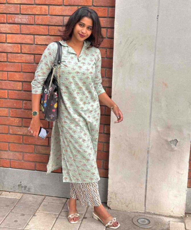 Pastel green cotton kurta set