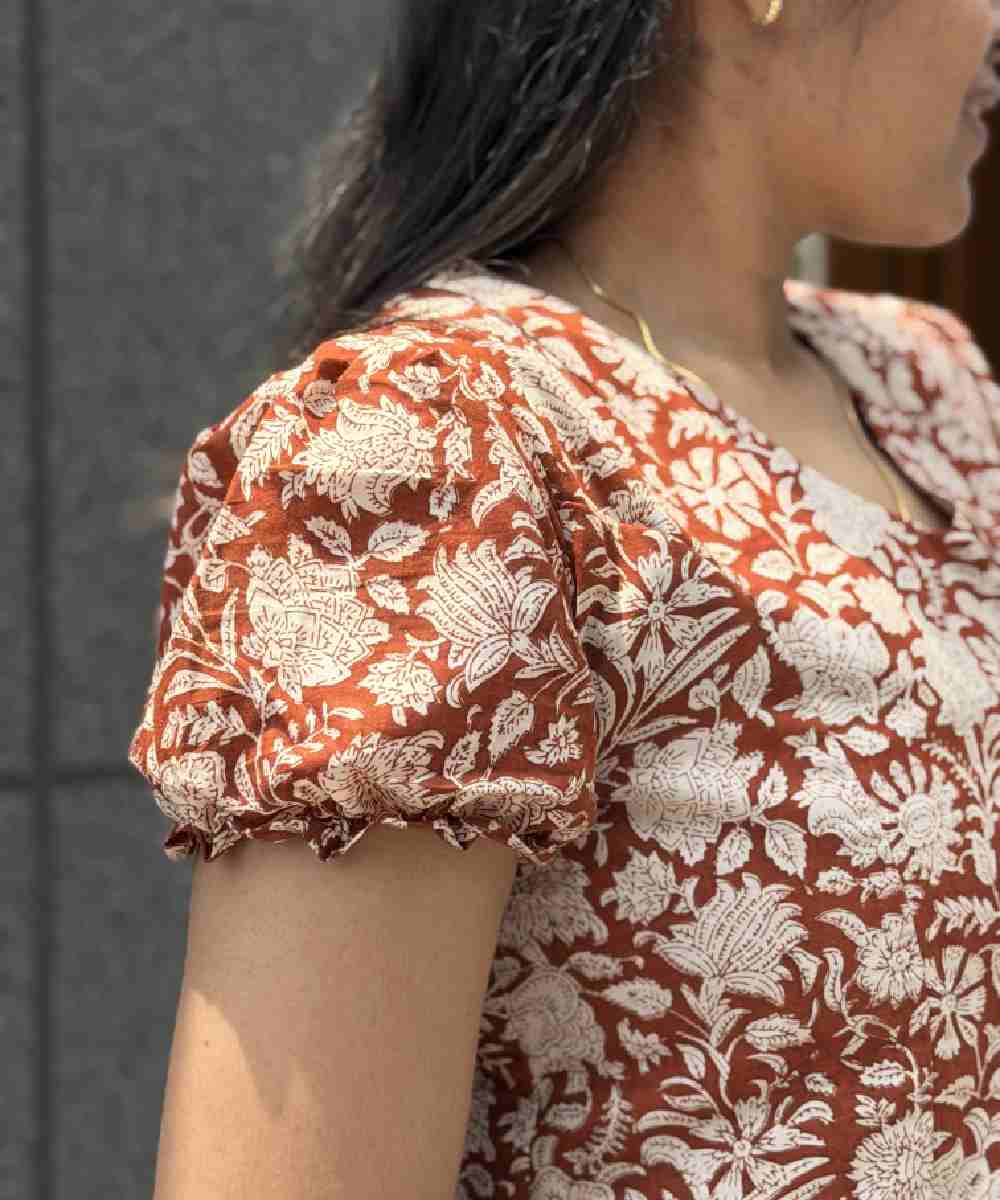 Brown Cotton Panel A line Co Ord Set - Image 4
