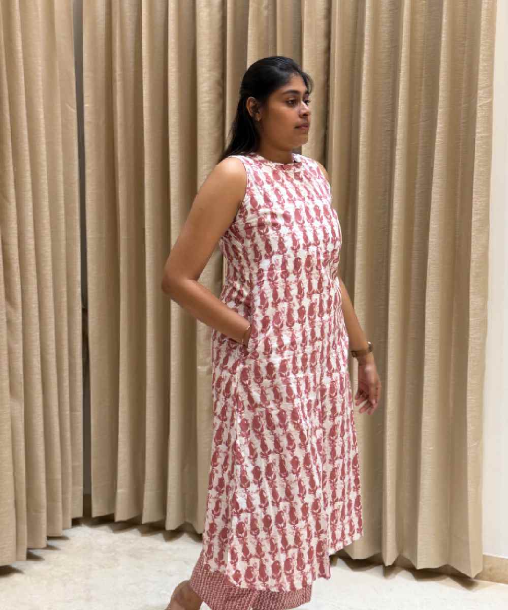 Pink Floral Cotton A line Co Ord Set - Image 2