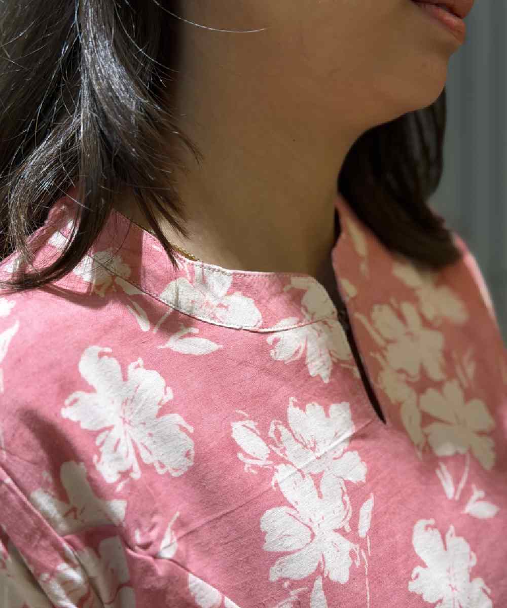 Handblock Cotton Pink Ruffle Dress - Image 3