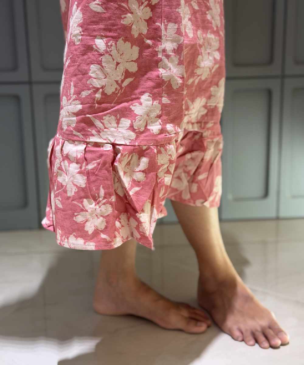 Handblock Cotton Pink Ruffle Dress - Image 5