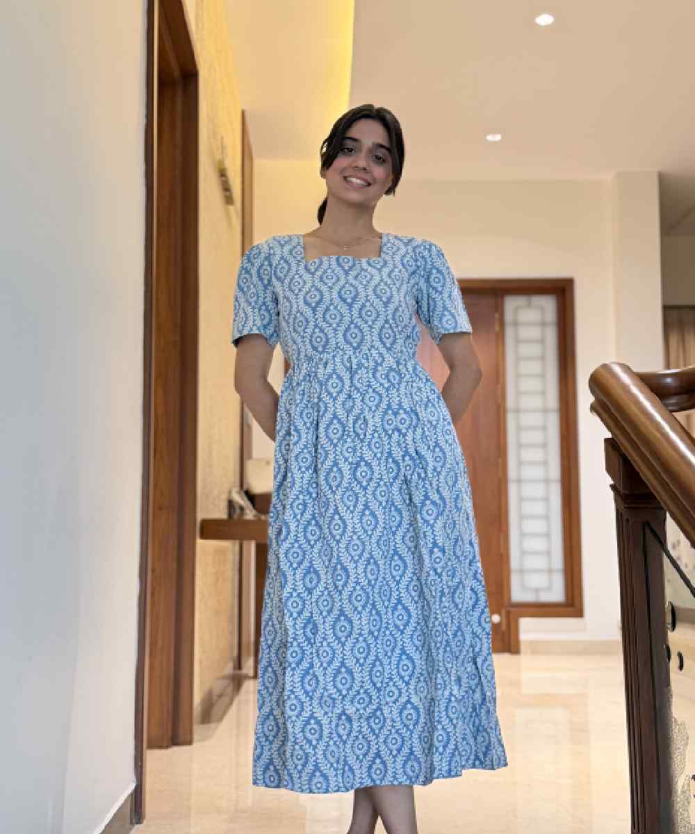 Handblock Blue Cotton Maxi