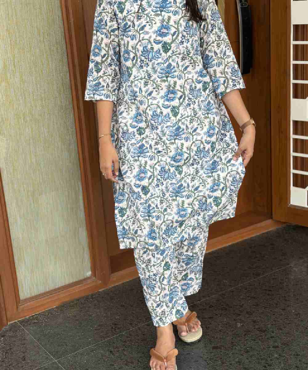 Blue Meadow Handblock Cotton Co Ord Set - Image 3